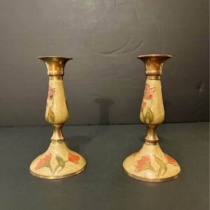 Floral Brass Candlestick Holders